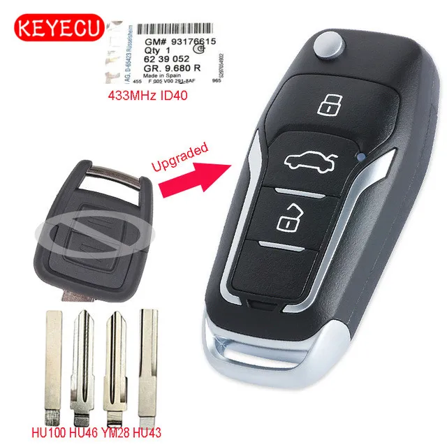 Keyecu Upgraded Flip Remote Car Key Fob 3 Button 433MHz ID40 Chip for Opel Astra G / Zafira B 1998-2004 6239052 | Автомобили и