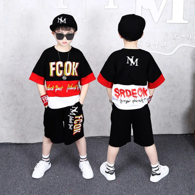 

Baby Summer Hip Hop Kids Suit Teenager Costume Cotton Toddler Tracksuit Boys Clothes Casual Children Letter Clothing Boy Set