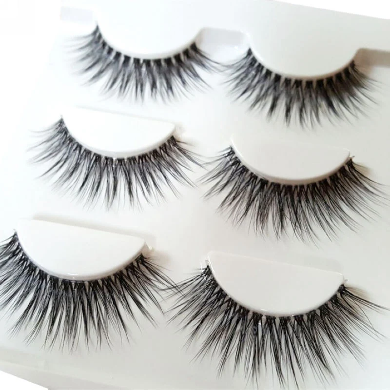 

3 Pairs 3D Natural Makeup Handmade False Eyelashes Smokey Charming Big Eyes Eye Lashes Thick Long Cross Fake Eyelashes