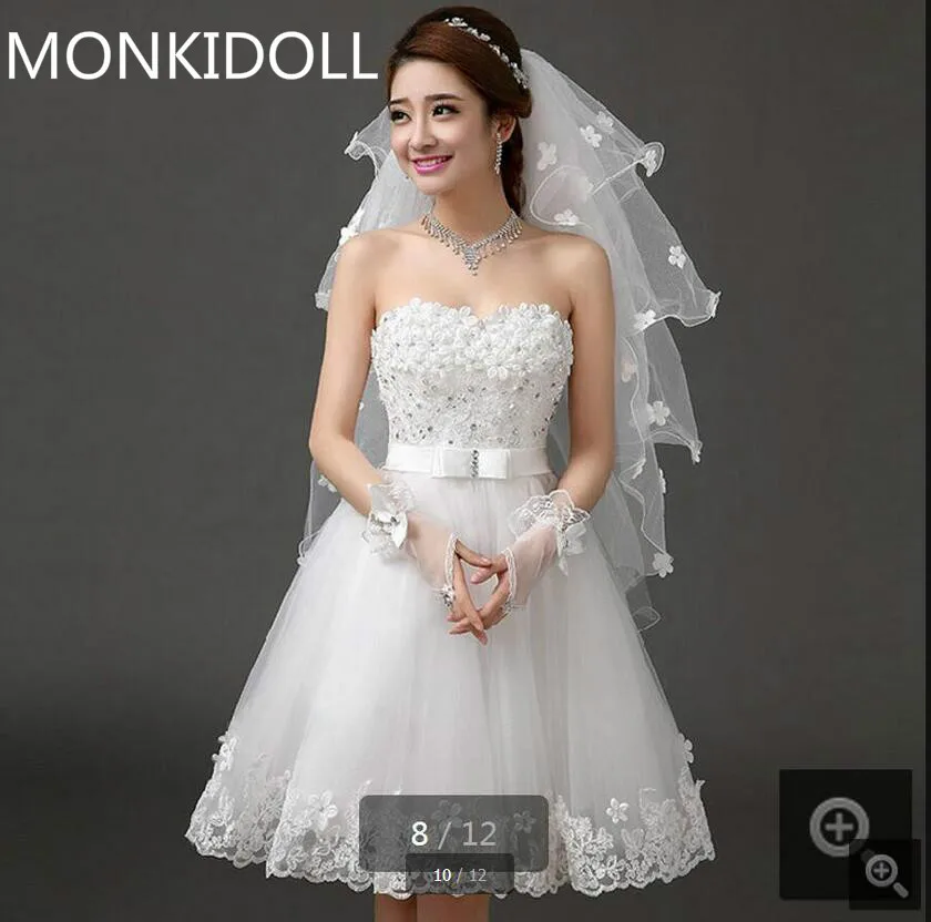 Real Picture Romantic Short Petite Girls Wedding Dress Informal
