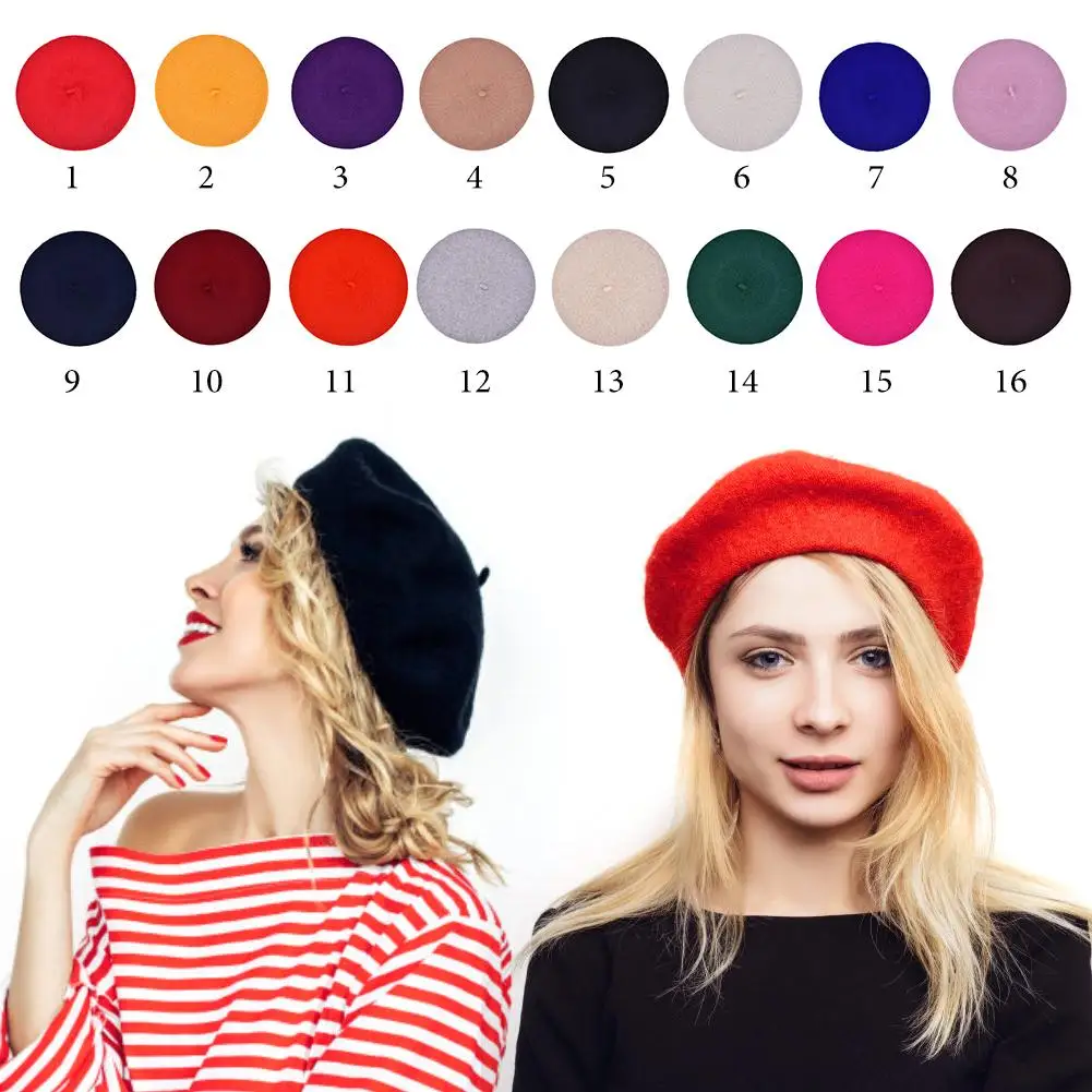 Одноцветный женский берет для девочек, французская художница, теплая шерстяная зимняя шапочка, шапка