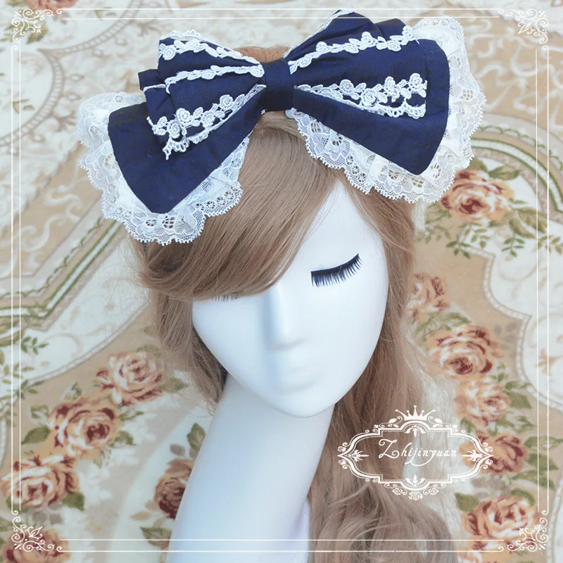 

Sweet Lolita Hair Band with Bow Three Colors (Black, Pink, White)