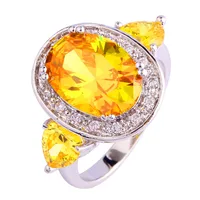New Elegant Golden Yellow Citrine  Silver Ring Round Cut Size 7 8 9 10 11Wholesale Free Shipping For Unisex Jewelry