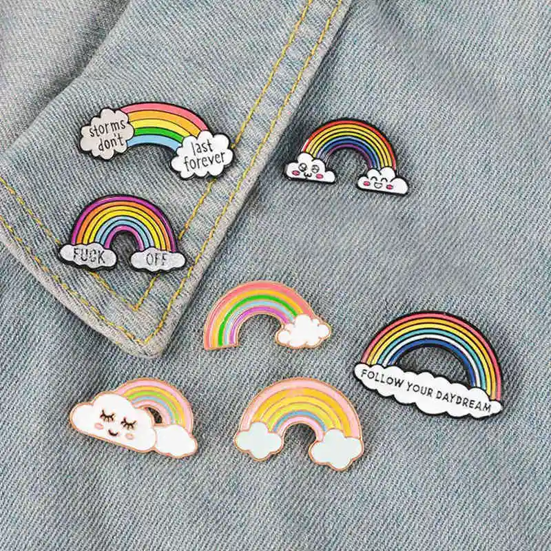 

Cute Rainbow Enamel Pins Cartoon Rainbow Clouds Brooches Badge Denim Jeans Lapel Pin Dream Jewelry Gift For Women Men Children