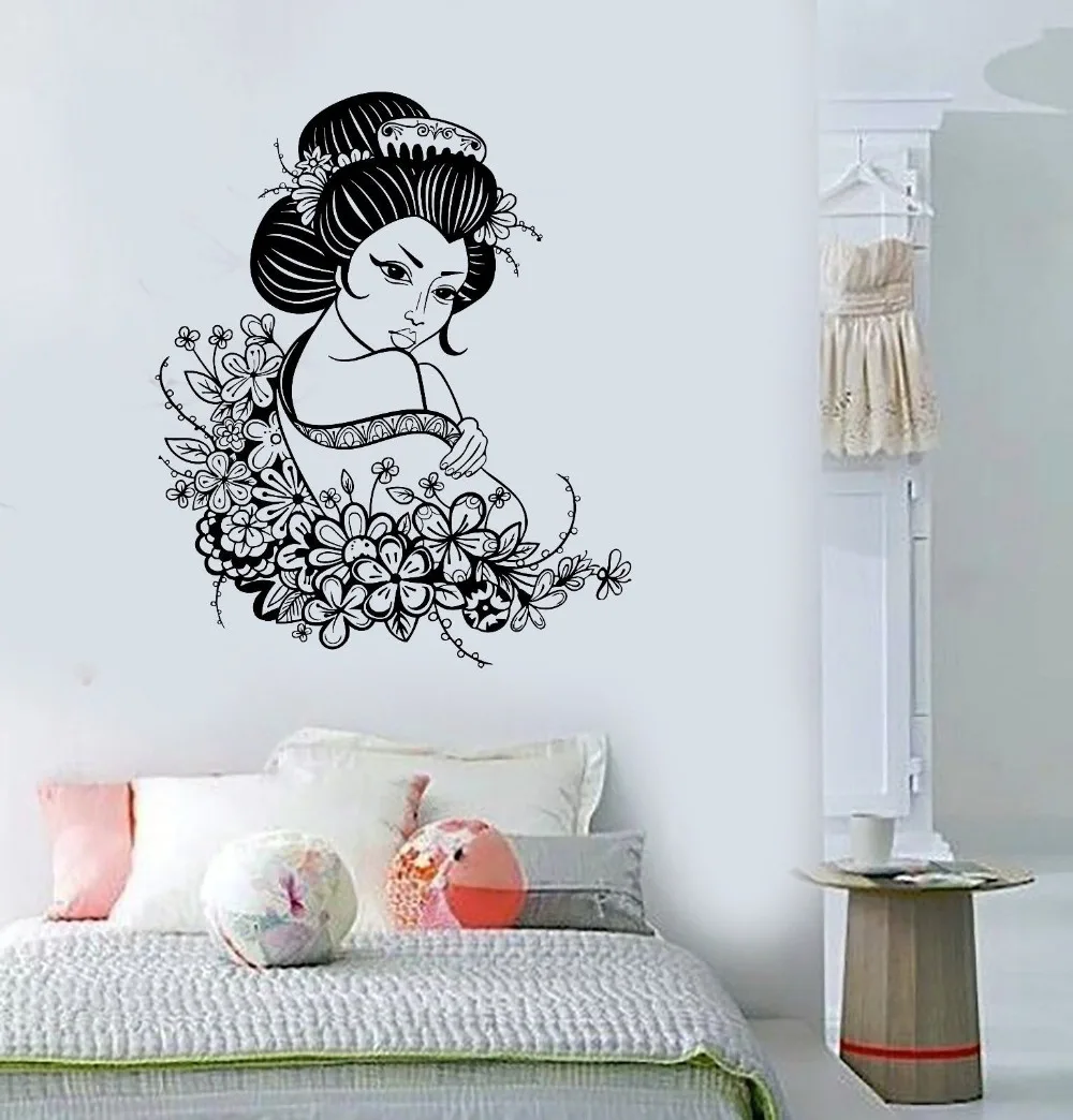 Японские японские Цветы Гейша Азиатский художественный декор настенные Стикеры