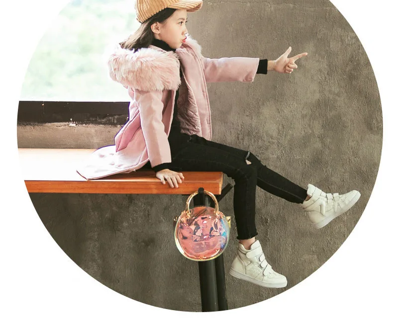 Cabolsa de lã com Capuz Gola de Pele Jaquetas para Meninas Bebê Menina Outono Inverno Roupas Bolsos Grandes Meninas Cabolsas Crianças 10 14 12 8 6 4 2020 18 2019 bebê menina casaco de lã com