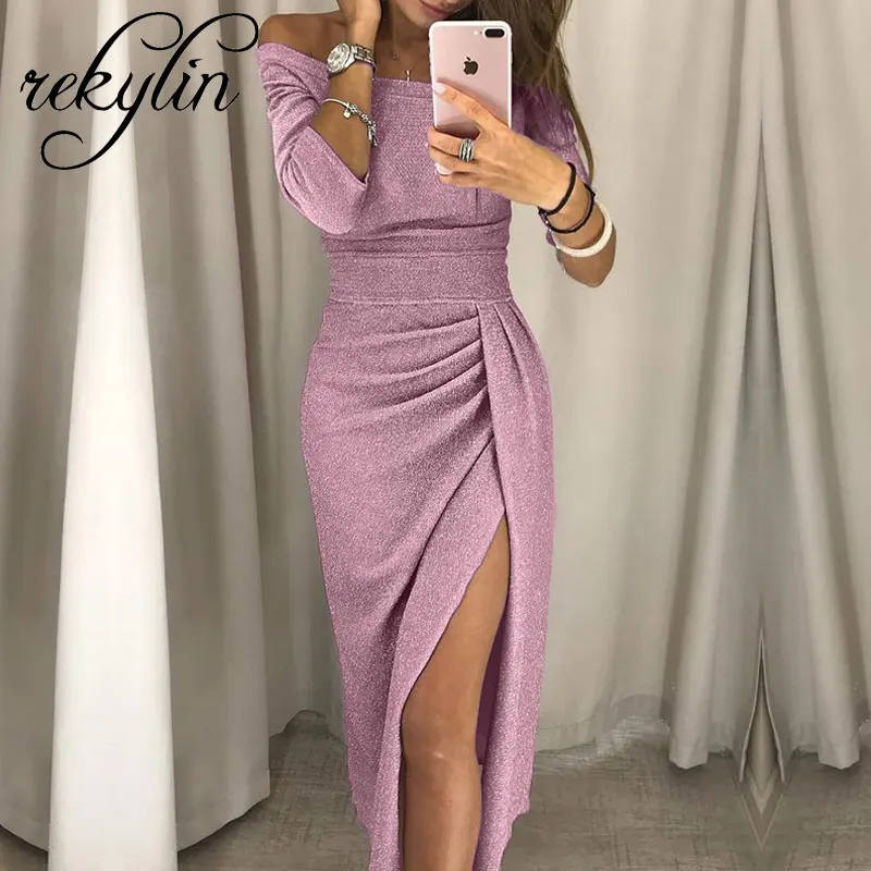 

Women Off Shoulder Party Dress 2019 High Slit Peplum Dresses Autumn Elegant Women's Bodycon Dress Vestidos