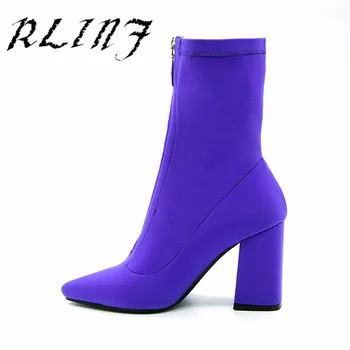 

RLINF Fashion Treasure Blue Thick with High-heeled Stretch Cloth Women's Booties