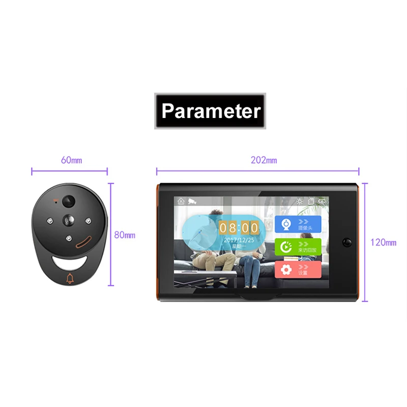 7 дюймов беспроводной цифровой глазок охранных смарт-видео, дверной звонок ПИР обнаружения движения и запись 170 градусов угол