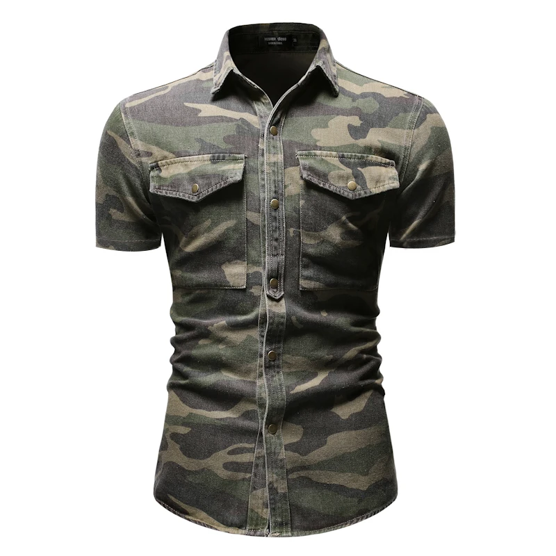 NEGIZBER 2019 New Men's Shirt Casual Camouflage Denim Shirt Large Pocket Loose Short-sleeved Shirt Men NEGIZBER 2019 New Men's Shirt Casual Camouflage Denim Shirt Large Pocket Loose Short-sleeved Shirt Men
