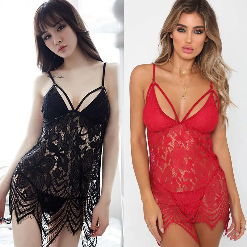 Hirigin 2018 HOT SALE Lingerie Lace Women Red Black Solid Sleepwear Sexy Dress+G-string Slips 2PCS Hirigin 2018 HOT SALE Lingerie Lace Women Red Black Solid Sleepwear Sexy Dress+G-string Slips 2PCS