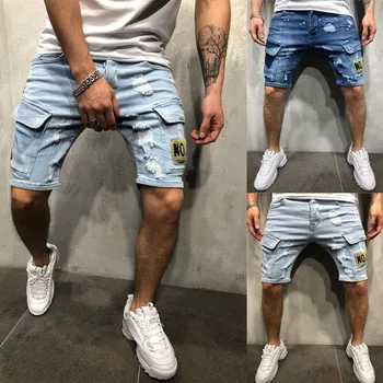 

drop shipping 2019 Men's Casual Shorts Jeans Sports Pocket Slim Fit Pants Shredded Trousers men shorts cargo shorts men