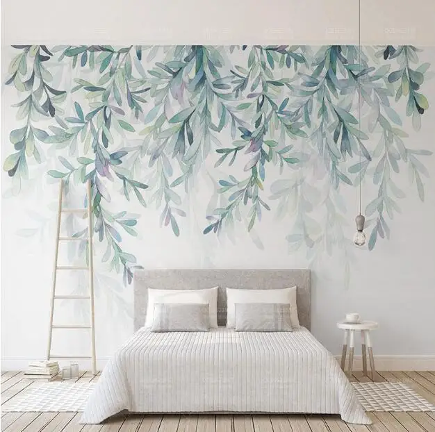 Custom Photo Wallpaper Modern Green Leaves Watercolor Nordic Style Mural Wall Paper Living Room TV Bedroom 3D Fresco Home Decor