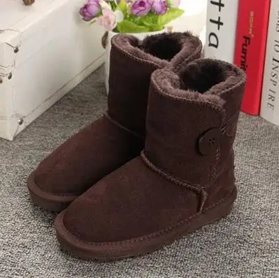 Ботинки для маленьких девочек, детские непромокаемые ботинки, кожаные детские ботинки для мальчиков, зимняя обувь, зимние ботинки на утином меху - Цвет: k03 brown