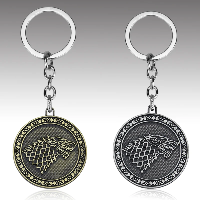 

Hot A Series 0f Sale Movie Game of Thrones Keychain Wolf head Badge Key Chains Pendant For Women And Men Fans Gift keyring