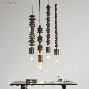 

American Country Oak Wood Southeast Asian Pendant Lights for Dining Room Bedroom Clothing Shop Coffee Bar Hanging Lamps Fixtures