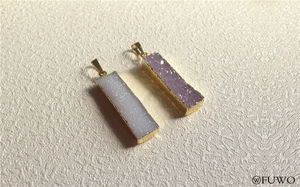 Natural Druzy Agate Bar Pendants 8
