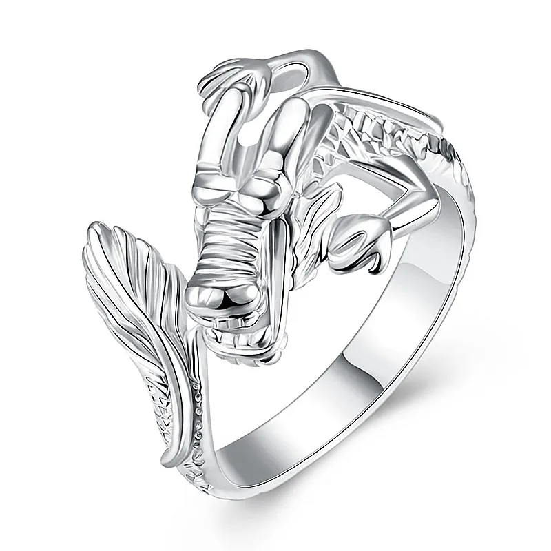 

Fashion Rings for Men 925 Sterling Silver Ring Unique Dragon Shape Open Finger Rings Wedding Party Jewelry Gift for Women Men BH