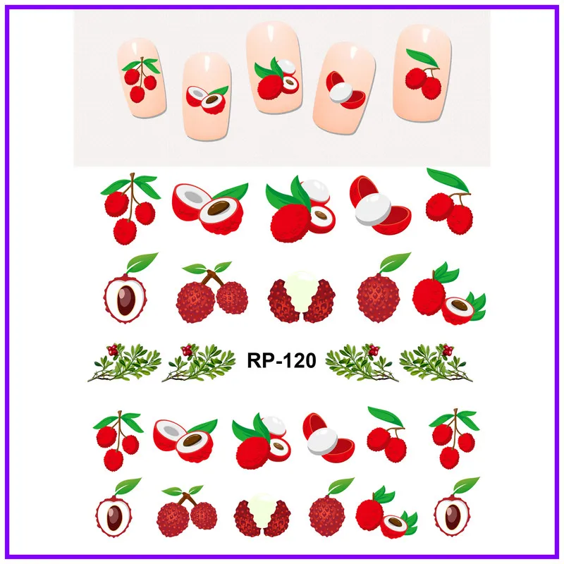 UPRETTEGO NAIL ART BEAUTY наклейка на ногти водная наклейка слайдер фруктовая Пальма кокос личи персик Слива вода Дыня RP115-120