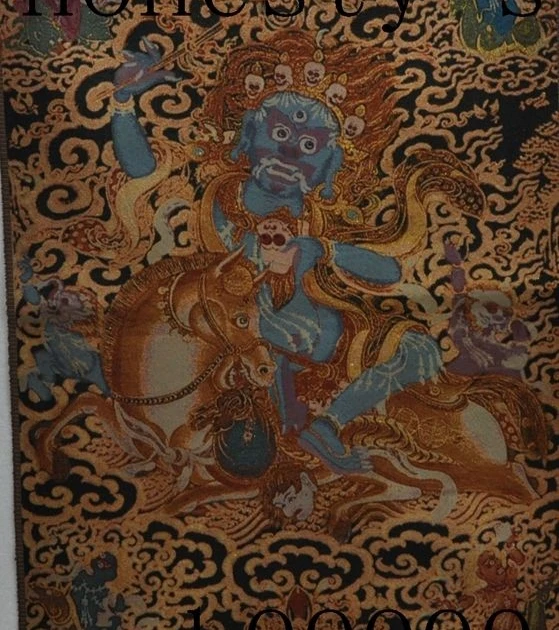 

35"Tibet Silk Embroidery Art Tangka Mahakala ride horse buddha statue thangka