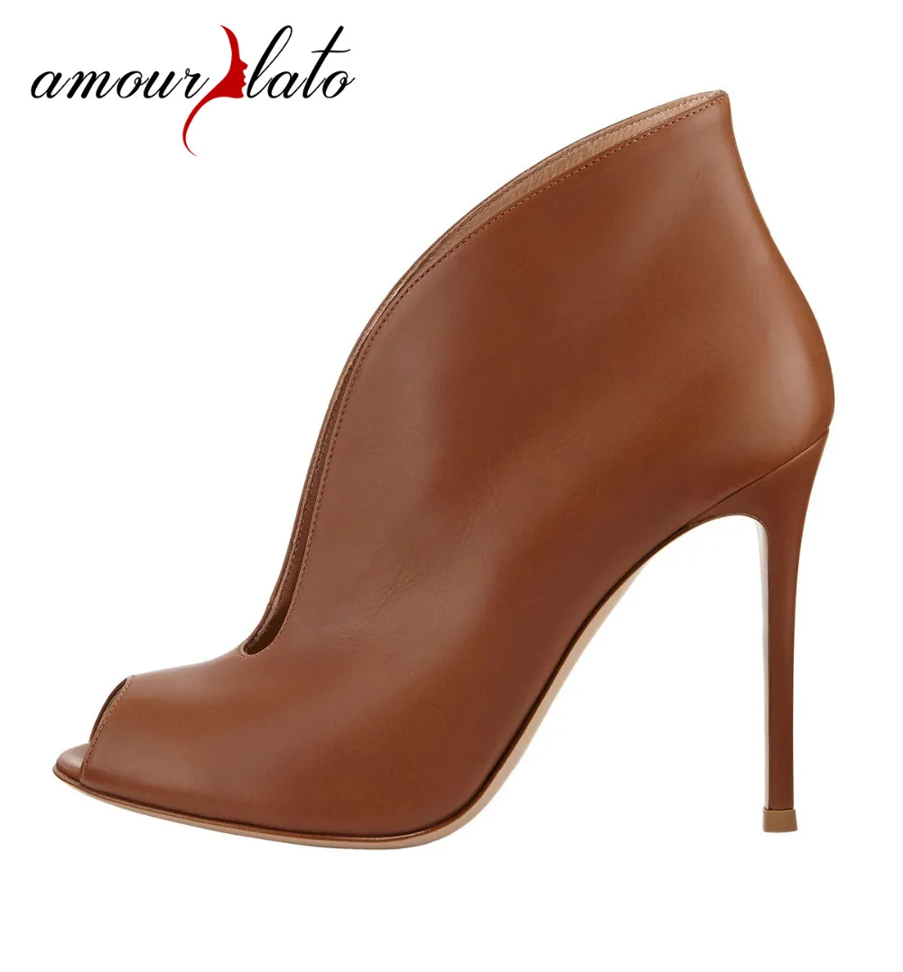 high heel peep toe ankle boots