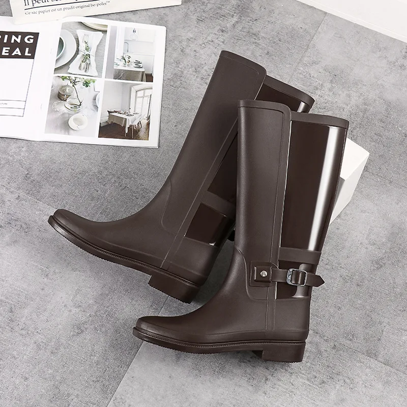 Rain Boots New Fashion Women PVC Rubber Shoes Punk Style Heel Waterproof Non-Slip Riding Boots Shoes Knight Tall Boots Female