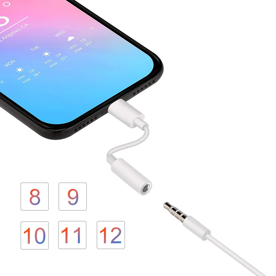 WST IOS 11 12 Headphone Adapter For iPhone 7 8 X AUX Adapter For Lightning Female To 3.5mm Male Phone With Call Volume Control