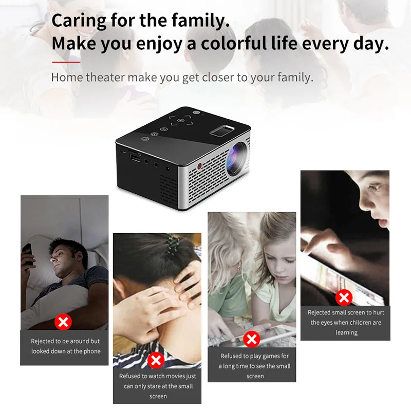 

LED Mini Projector HD Portable HDMI USB AV Support Power Bank Charging For Home XM66