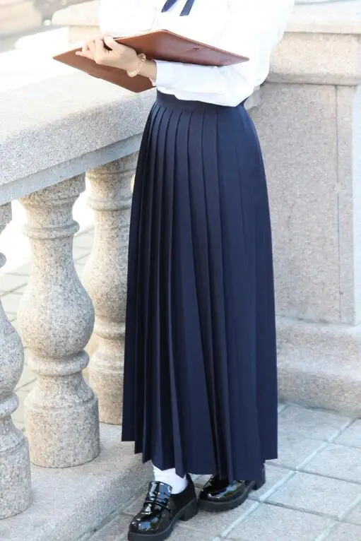 SUPER Long Japanese girl JK Uniform GREY Skirt High-waist Pleated
