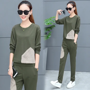

plus-size women's 2017 autumn outfit new leisure suit two-piece sweatshirt pants loose big size pullovers hoodies o neck L-4XL
