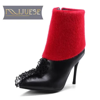 

MLJUESE 2018 women ankle boots zippers slip on mixed colors winter short plush female boots size 34-43
