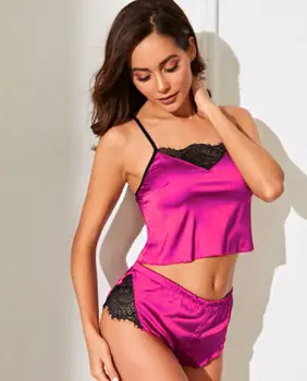 

Women's Lace Trim Underwear Lingerie Straps Panty Set Summer Ladies Sexy Lace Pajamas Camisole Suit Pajamas Silk Pajamas Set