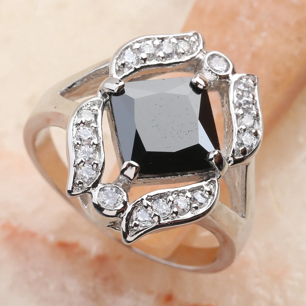 Handsome Black Stone 8*8mm Semi precious Stone Silver Cool For Women