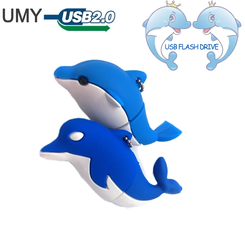 Cute Blue Dolphin Cartoon Model USB3.0 8-64GB flash drive memory stick pendrive