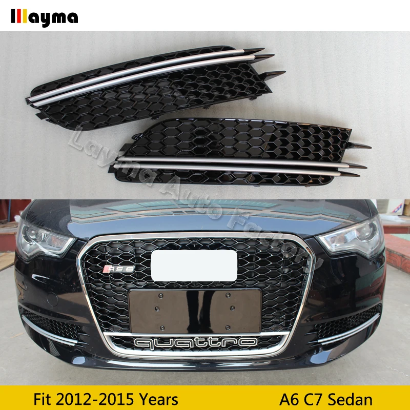 

RS Style ABS Chrome Front Fog lamp Mask Fog Lights Cover for Audi A6 C7 Sedan 2012-2015 year honeycomb front foglight grills