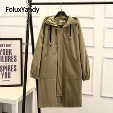 Hooded Casual Long Trench Women Coats for Spring Autumn Loose Plus Size Trench Outerwear KKFY2988 Hooded Casual Long Trench Women Coats for Spring Autumn Loose Plus Size Trench Outerwear KKFY2988