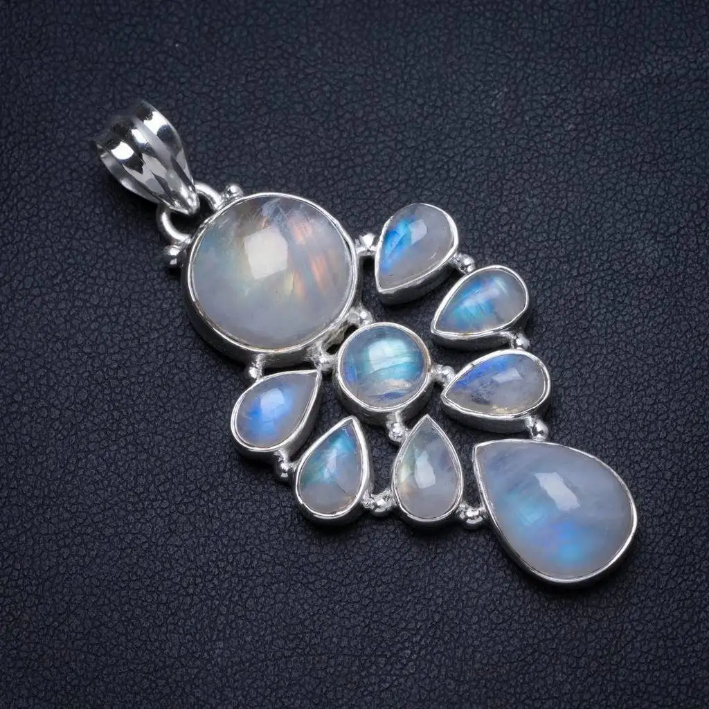 

Natural Moonstone Handmade Unique 925 Sterling Silver Pendant 2.25" X0434