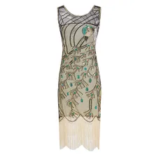 Женское винтажное платье с блестками 1920s Great Gatsby платье с o-образным вырезом и кисточками Deco облегающее платье для вечеринки с бисером ретро vestidos Femme