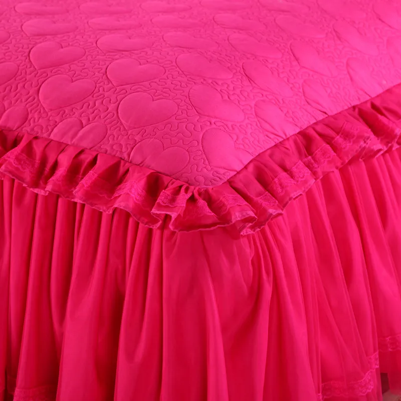 Роскошный бежевый розовый красный корейский стиль Принцесса полиэстер/хлопок кружева кровать юбка комплект постельного белья покрывала простыня наволочка 3 шт