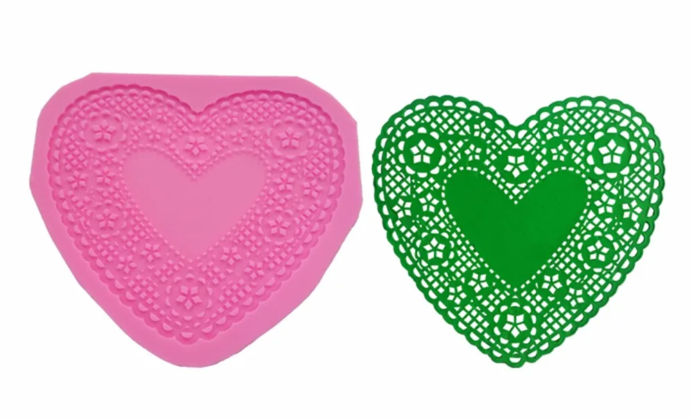 

9514 Heart Pattern Lace Mat Silicone Sugar Lace Pad Cake Brim Decoration Mold Kitchenware DIY Tool
