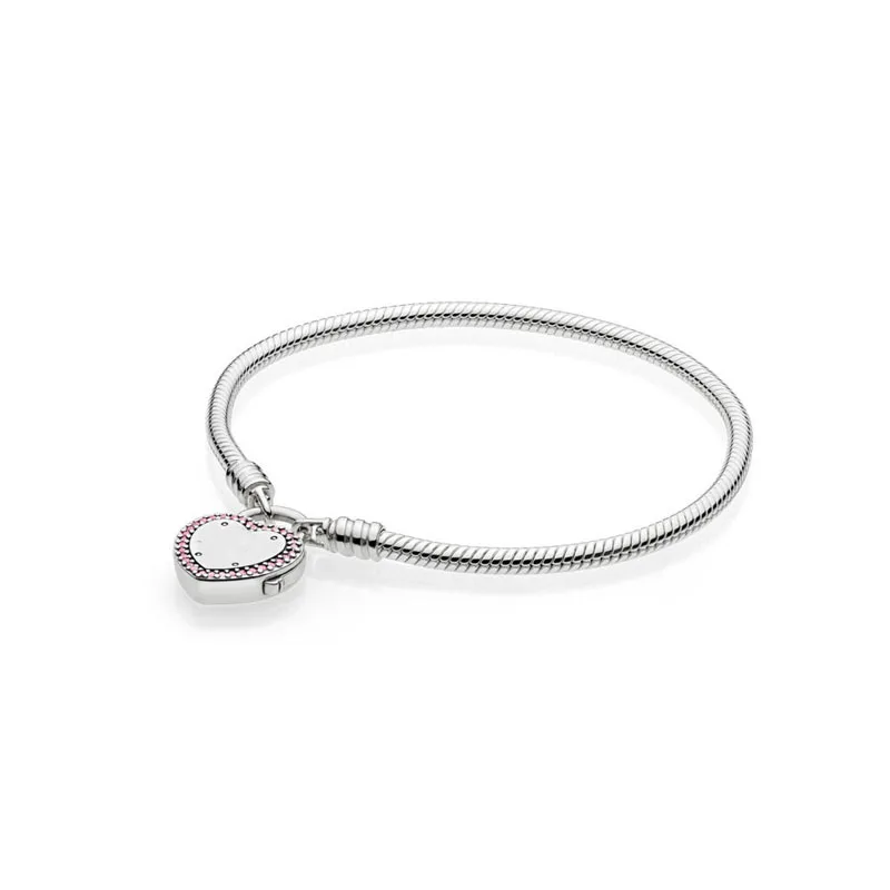 

NEW 925 Sterling Silver 1:1 MOMENTS Smooth Bracelet with Lock Your Promise Clasp Fit Original pan Charm Bracelet DIY Jewelry