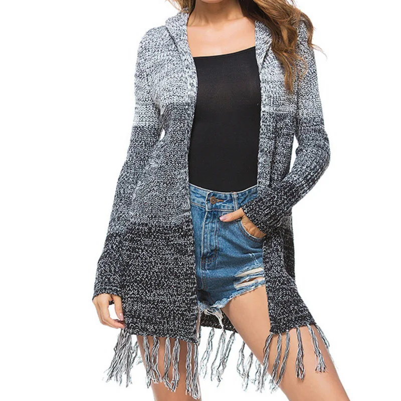 

2019 Winter Warm Women Cardigan Long Sleeve Sweater Knitted Cardigan With Hat Autumn Pull Femme Thick Sweater Plus Size Black