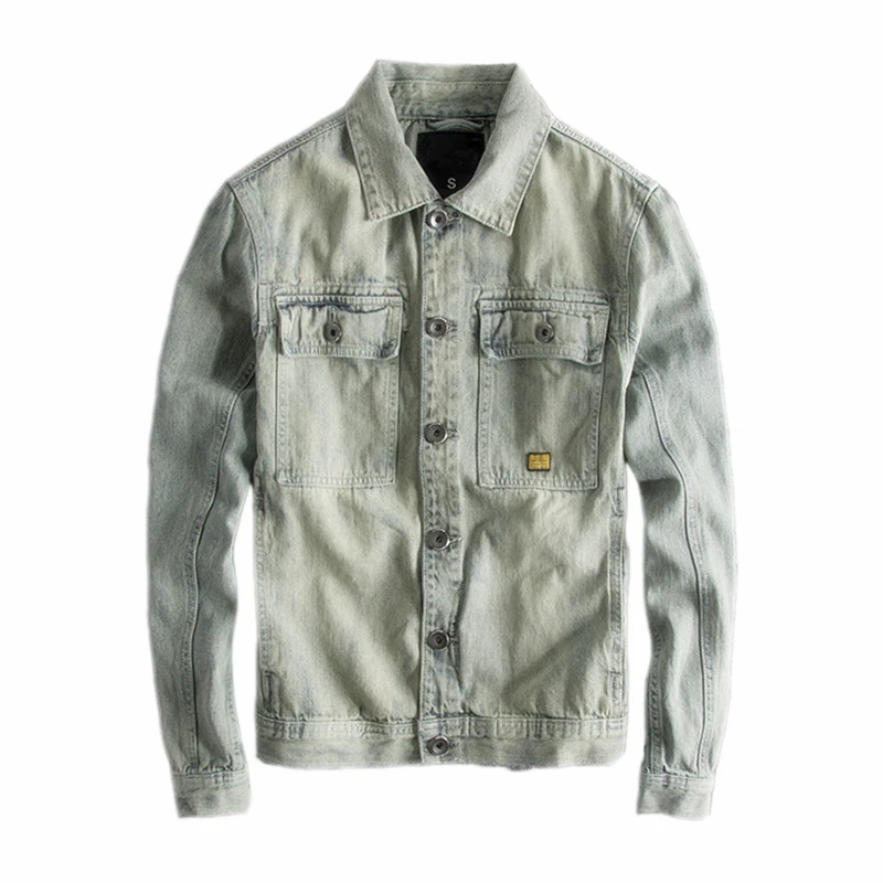 Japanese Harajuku Vintage Distressed Blue Jean Jacket for Men Urban Boys Streetwear Hip Hop Blue Denim Jacket Plus Size