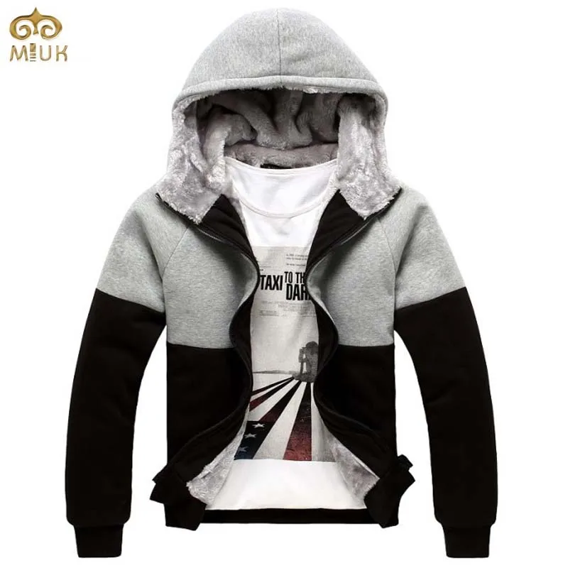Plus Size Patchwork Men Hoodies 3XL XXL Hooded Thick Winter Men Sweatshirts Active 4Color Black
