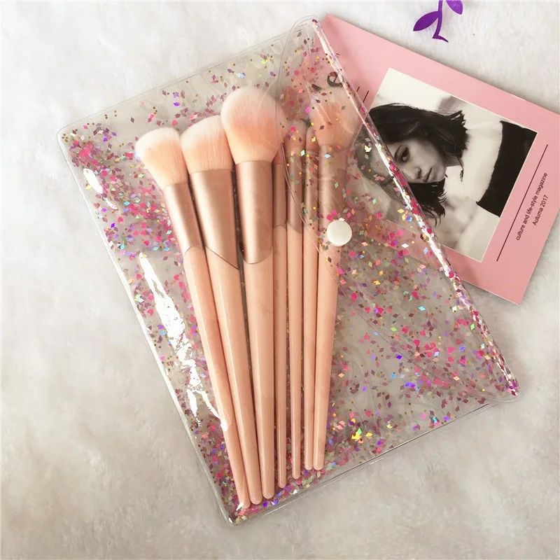 7pcs Rose Gold Handle Makeup Brushes Set Foundation Powder Blush Eye Shadow Lip Brushes Face Beauty Makeup Tools Kit with Case