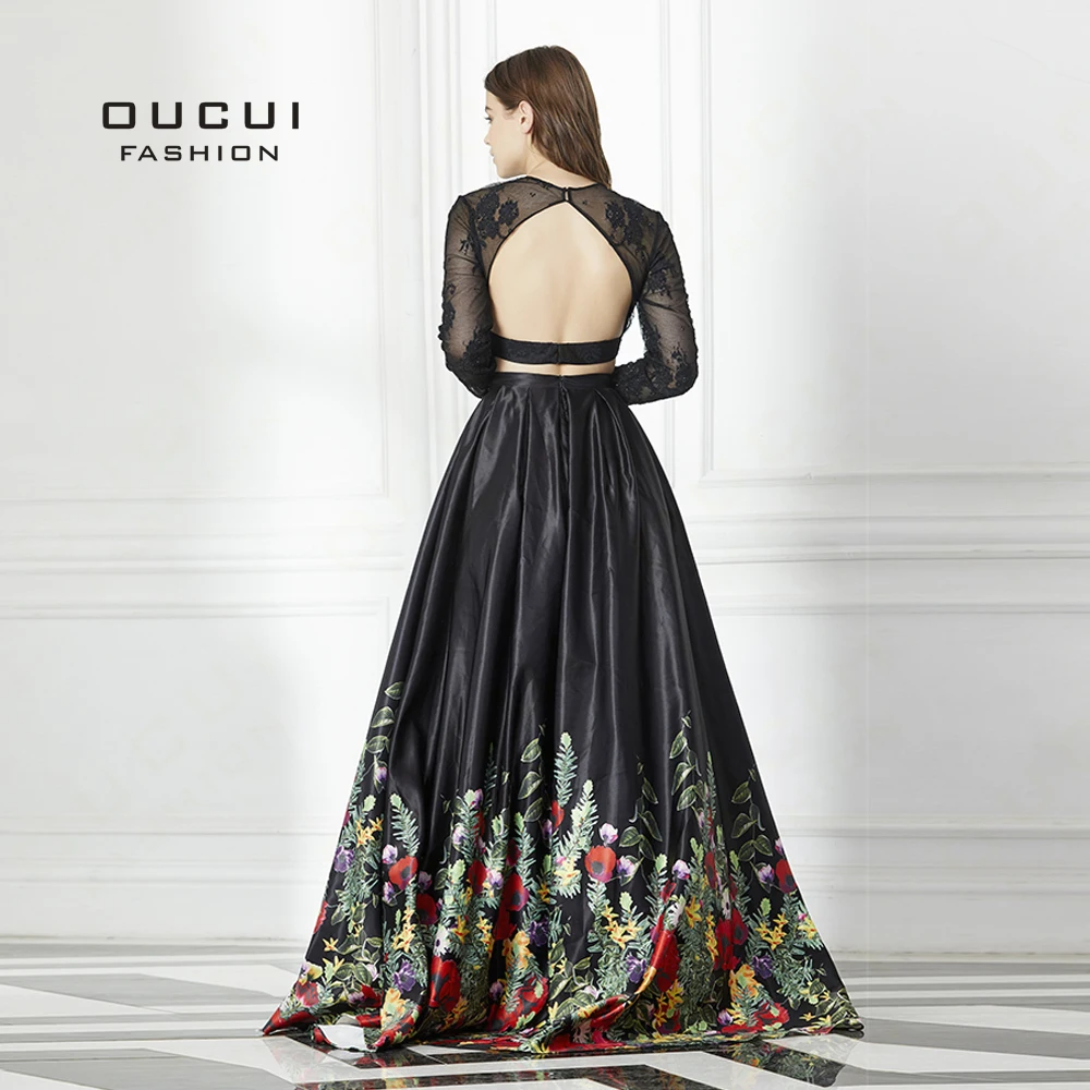 Real Photos Illusion Prom Dresses 2019 Ball Gown Full sleeves Lace Party Evening dress Long 2 Piece Backless Flowers OL103040 Real Photos Illusion Prom Dresses 2019 Ball Gown Full sleeves Lace Party Evening dress Long 2 Piece Backless Flowers OL103040
