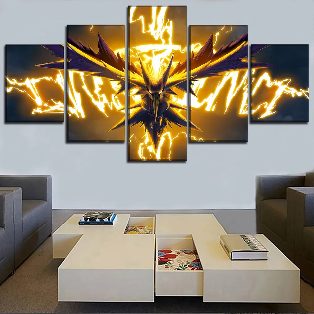 

Home Decor Painting On Canvas Printed 5 Pieces Animation Pokemon Poster Dragon Spirit Modular Picture Wall Art For Living Room