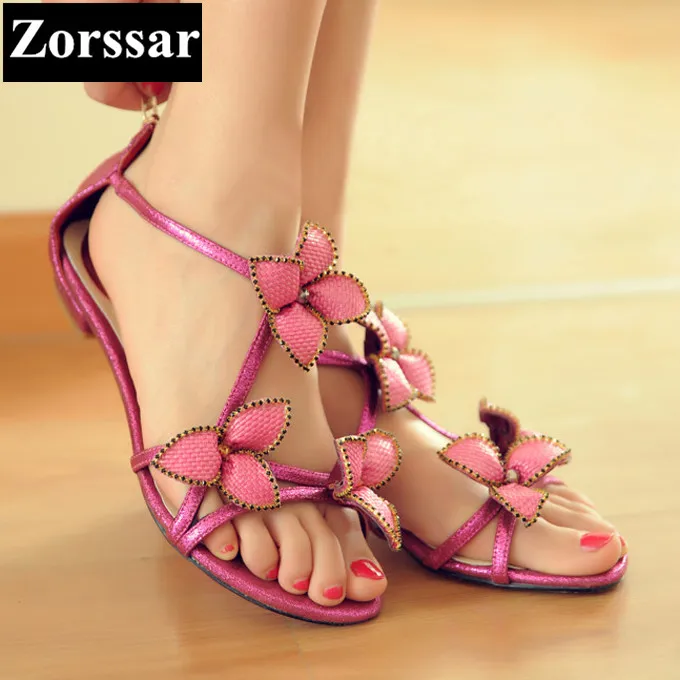 

Summer Shoes Woman Sweet flowers flat sandals women party shoes Leisure beach shoes 2017 Fashion sheepskin womens flats shoes