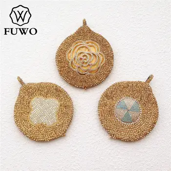 

FUWO Round Shape Gold Color Pendants Pave Rhinestone Bead Connector Cubic Zirconia Charms For Jewelry Making PD1523