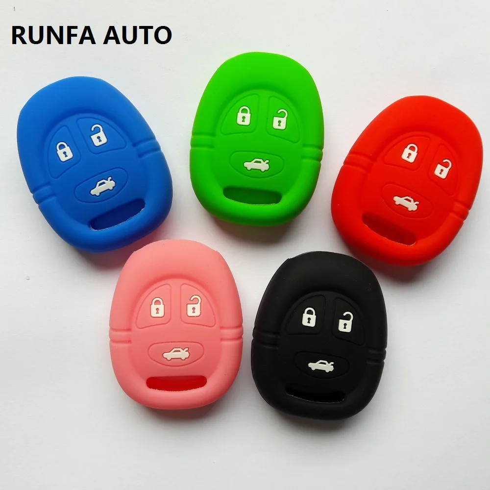 

RUNFA AUTO Key Less Entry Remote FOB Holder For Saab 9-3 9-5 Smart Key Case Cover Silicone Protecting Jacket 3 Button Interior